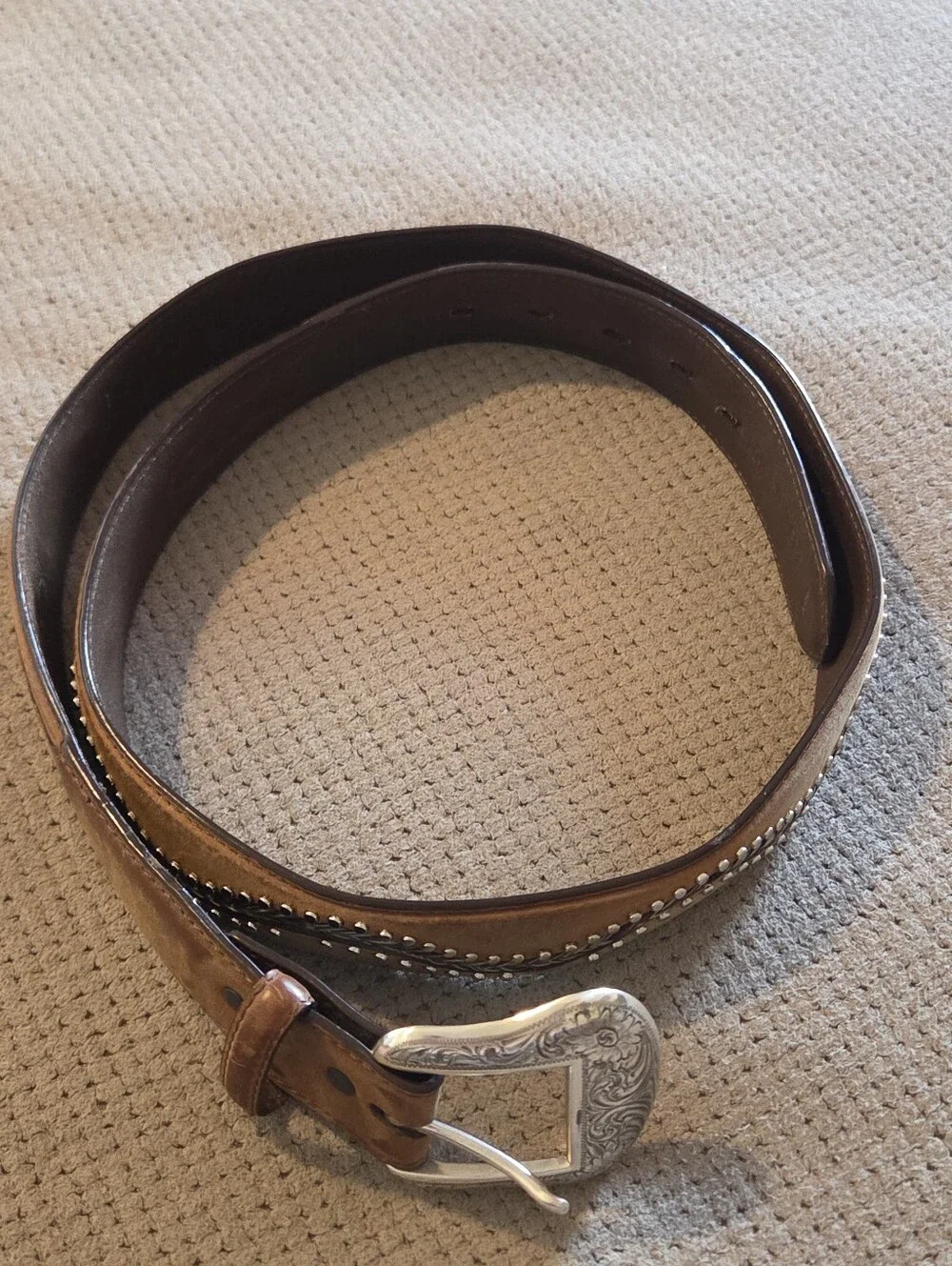 Vintage 1990's 3-D DDD Genuine Leather brown studded Braided Horse Hair Belt - Picture 12 of 16